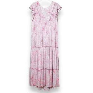 Poupette St Barth Floral Midi Dress Pink Begonia cover up relaxed flutter flowy‎
